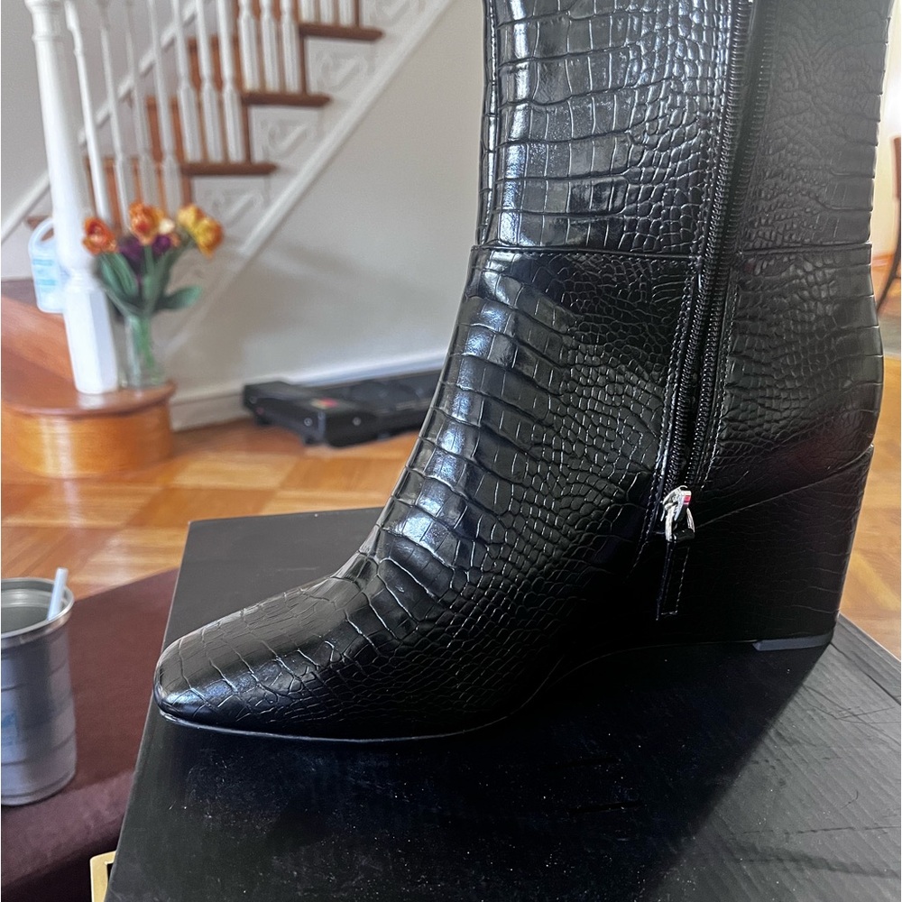 Black wedge croc embossed bootie
